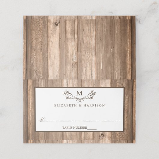 Land Rustic Monogram Branch & Wood Weddenschap Plaatskaartje (Buitenkant ongevouwen)