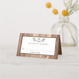 Land Rustic Monogram Branch & Wood Weddenschap Plaatskaartje