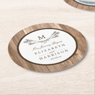 Land Rustic Monogram Branch & Wood Weddenschap Ronde Kartonnen Onderzetter