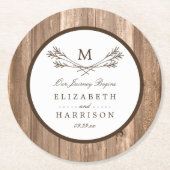 Land Rustic Monogram Branch & Wood Weddenschap Ronde Kartonnen Onderzetter (Voorkant)