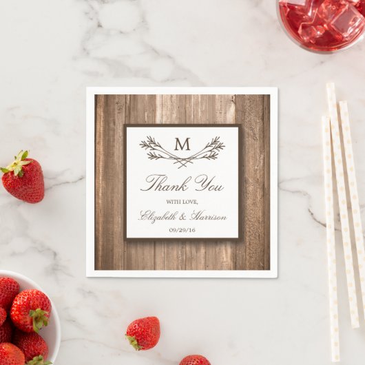 Land Rustic Monogram Branch & Wood Weddenschap Servetten (Insitu)