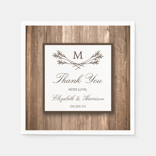 Land Rustic Monogram Branch & Wood Weddenschap Servetten (Voorkant)