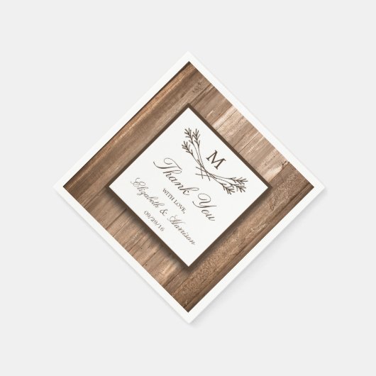 Land Rustic Monogram Branch & Wood Weddenschap Servetten (Hoek)