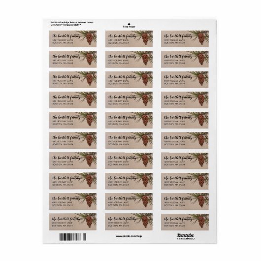 Land Rustic Pinecone Return-adres Etiket (Full Sheet)