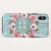 Land Rustic PInk Flora Barn Wood Monogram Case-Mate iPhone Case (Achterkant (horizontaal))