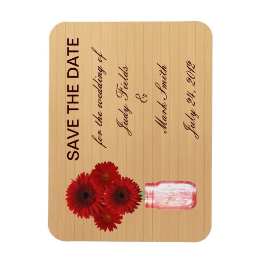 Land Rustic Red Mason Jar redt de datum Magnet Magneet (Verticaal)
