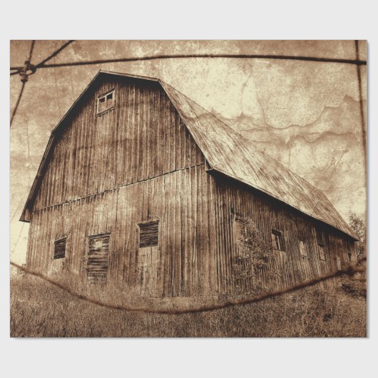 Land Rustic Sepia Barn  textuur Cadeaupapier (Vlak)