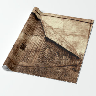 Land Rustic Sepia Barn  textuur Cadeaupapier