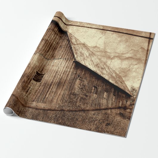 Land Rustic Sepia Barn  textuur Cadeaupapier (Uitgerold)