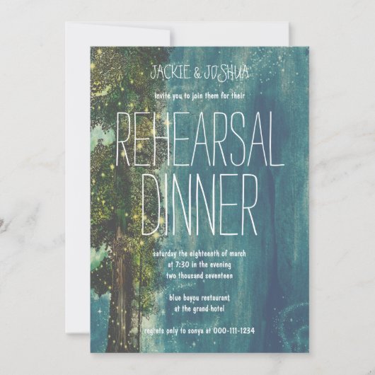 Land Rustic Starry Forest Rehearsal Dinner Kaart (Voorkant)
