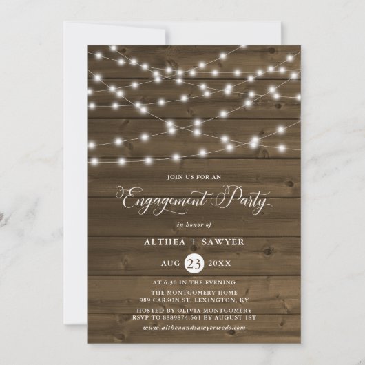 Land Rustic String Lights Engagement Party Kaart (Voorkant)