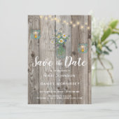 Land Rustic String Lights Jars Wildflower Hood Save The Date (Staand voorkant)