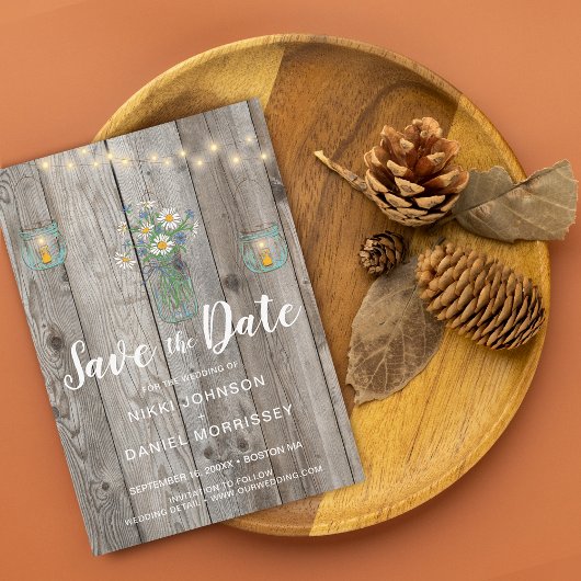 Land Rustic String Lights Jars Wildflower Hood Save The Date