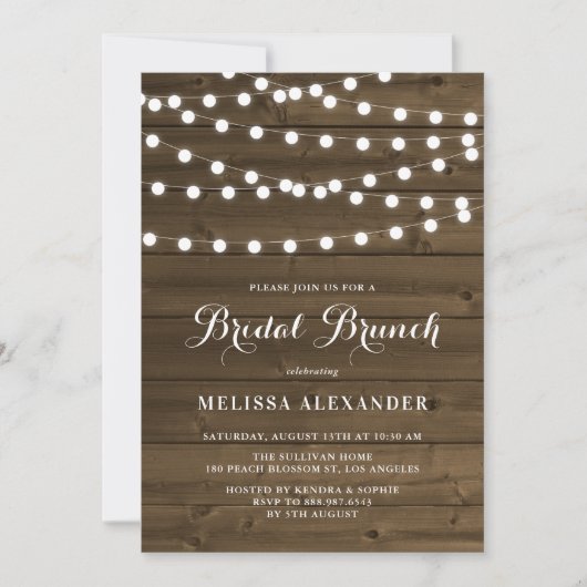 Land Rustic String Lights Wood Bridal Brunch Kaart (Voorkant)