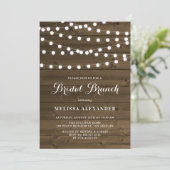 Land Rustic String Lights Wood Bridal Brunch Kaart (Staand voorkant)