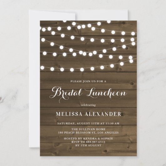 Land Rustic String Lights Wood Bridal Luncheon Kaart (Voorkant)