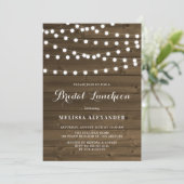 Land Rustic String Lights Wood Bridal Luncheon Kaart (Staand voorkant)