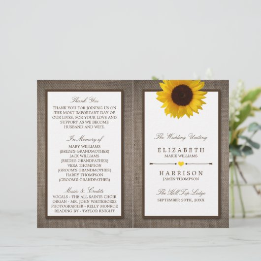 Land Rustic Sunflower & Burlap Wedding (Staand voorkant)