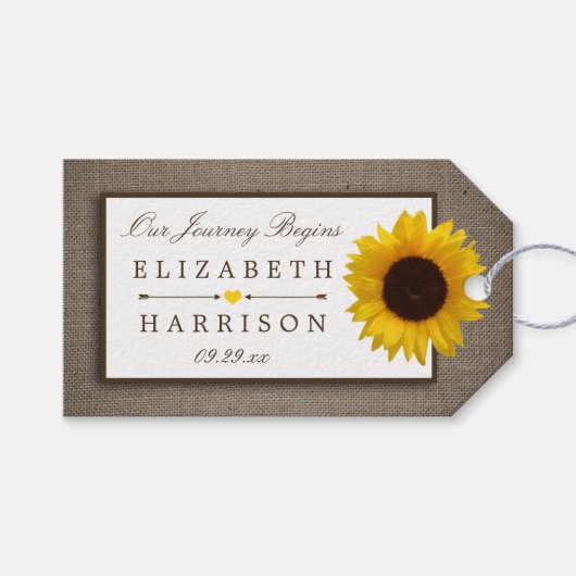 Land Rustic Sunflower & Burlap Wedding Cadeaulabel (Voorkant (Horizontaal))