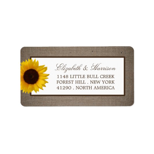 Land Rustic Sunflower & Burlap Wedding Etiket (Voorkant)