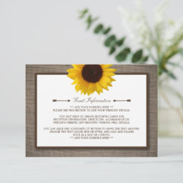 Land Rustic Sunflower & Burlap Wedding Informatiekaartje
