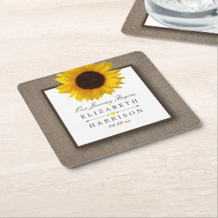 Land Rustic Sunflower & Burlap Wedding Kartonnen Onderzetters