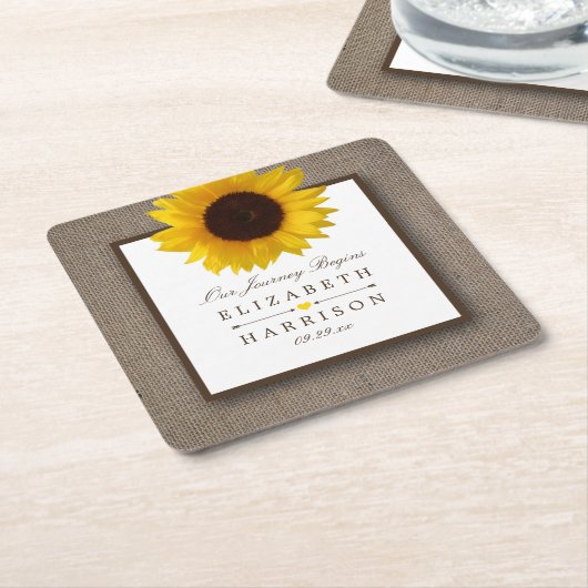 Land Rustic Sunflower & Burlap Wedding Kartonnen Onderzetters (Schuin)