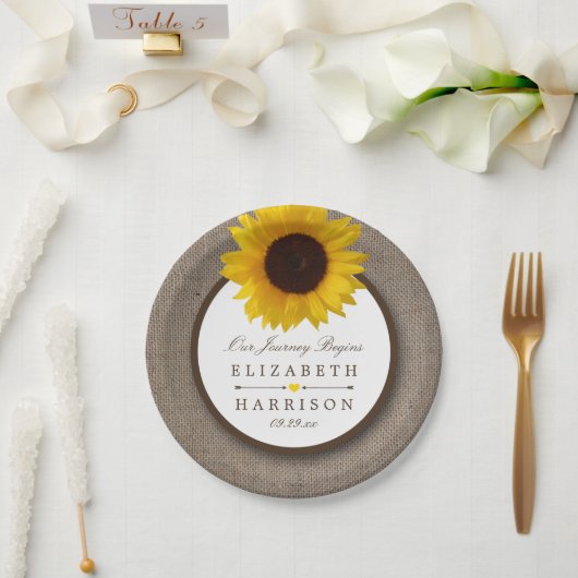 Land Rustic Sunflower & Burlap Wedding Papieren Bordje (Huwelijk)