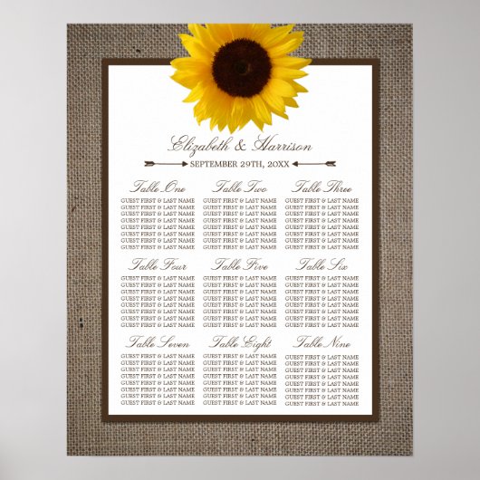 Land Rustic Sunflower & Burlap Wedding Poster (Voorkant)