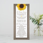 Land Rustic Sunflower & Burlap Wedding Programmakaart (Staand voorkant)