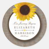 Land Rustic Sunflower & Burlap Wedding Ronde Sticker (Voorkant)