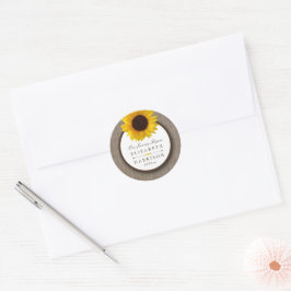 Land Rustic Sunflower & Burlap Wedding Ronde Sticker