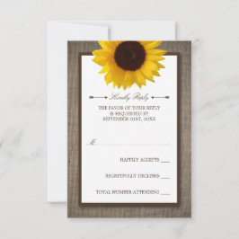Land Rustic Sunflower & Burlap Wedding RSVP Kaartje