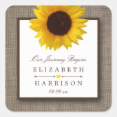 Land Rustic Sunflower & Burlap Wedding Vierkante Sticker (Voorkant)