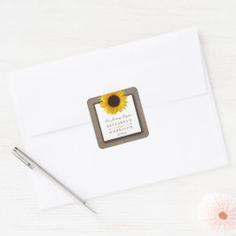 Land Rustic Sunflower & Burlap Wedding Vierkante Sticker