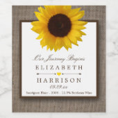 Land Rustic Sunflower & Burlap Wedding Wijn Etiket (Enkel label)