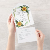 Land Rustic Sunflower Greenery Wedding Budget All In One Uitnodiging (Afscheurbaar)