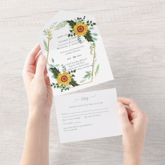 Land Rustic Sunflower Greenery Wedding Budget All In One Uitnodiging (Afscheurbaar)