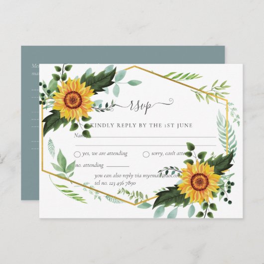 Land Rustic Sunflower Greenery Wedding Budget Briefkaart (Voorkant / Achterkant)