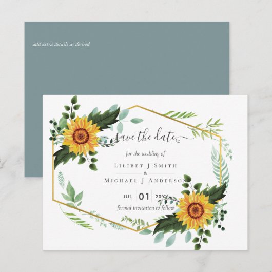 Land Rustic Sunflower Greenery Wedding Budget Briefkaart (Voorkant / Achterkant)