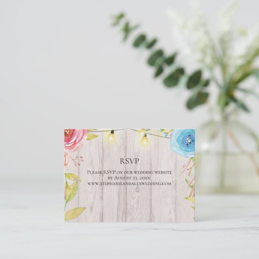 Land Rustic Whitewash Wood String Light Wedding Visitekaartje (Staand voorkant)