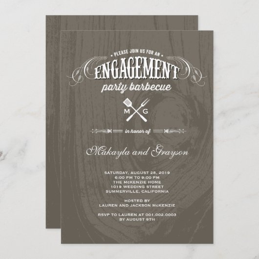 Land Rustic Wood BBQ Engagement Party Kaart (Voorkant / Achterkant)