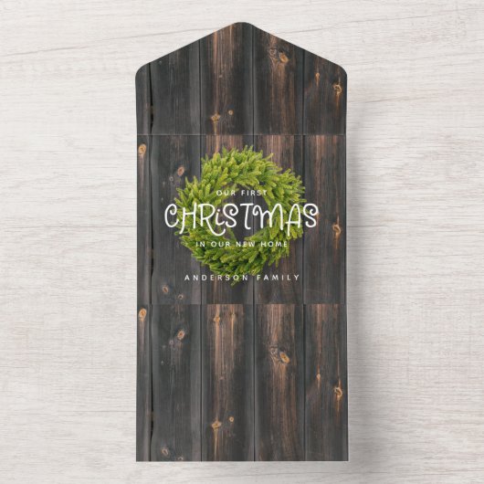 Land Rustic Wood Eerste Kerstmis Nieuwe Thuisse Ka All In One Uitnodiging (Binnen)