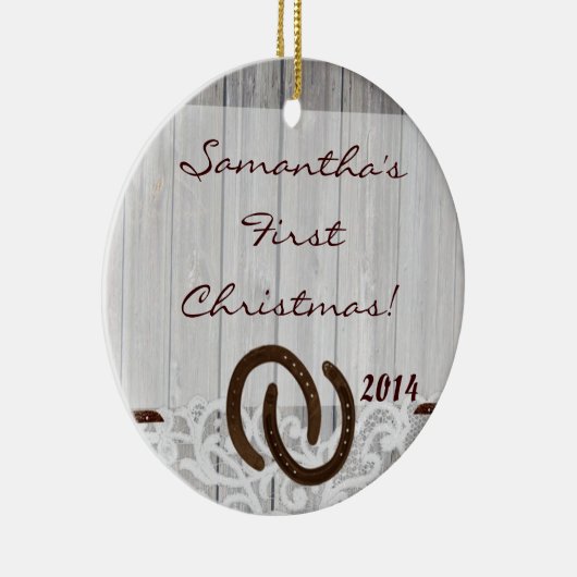 Land Rustic Wood Gepersonaliseerde naam Keramisch Ornament (Rechts)