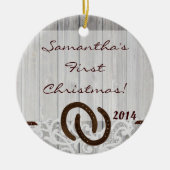 Land Rustic Wood Gepersonaliseerde naam Keramisch Ornament (Voorkant)