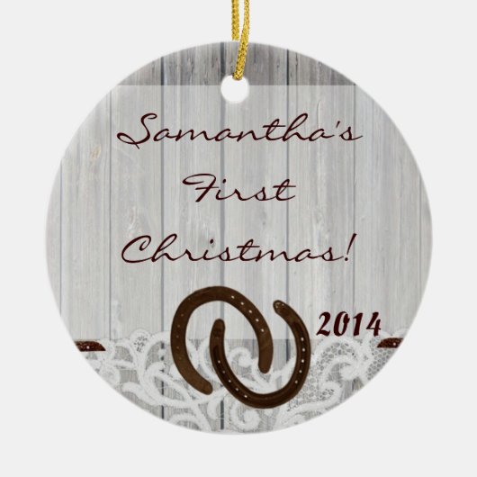 Land Rustic Wood Gepersonaliseerde naam Keramisch Ornament (Voorkant)