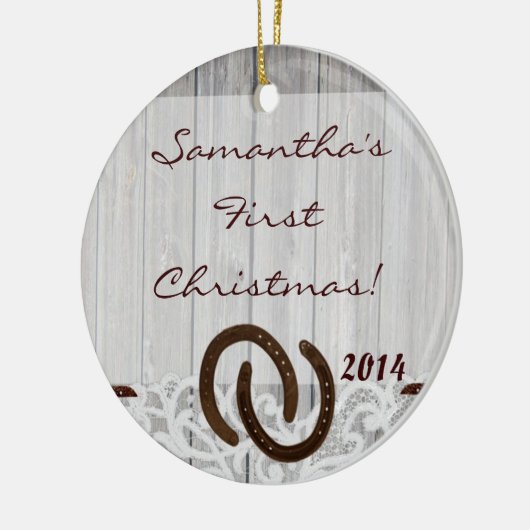 Land Rustic Wood Gepersonaliseerde naam Keramisch Ornament (Links)