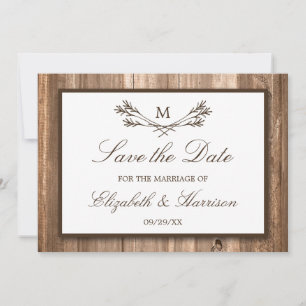 Land Rustic Wood Monogram Branch Save the Date
