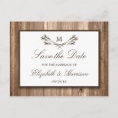 Land Rustic Wood Monogram Branch Save the Date Aankondigingskaart (Voorkant)