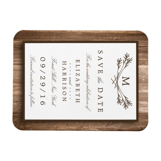 Land Rustic Wood Monogram Branch Save the Date Magneet (Horizontaal)